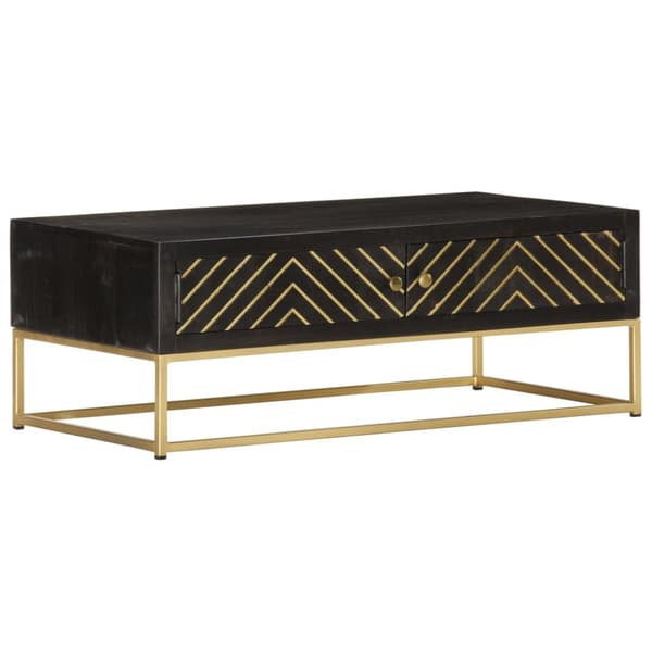 Soffbord svart och guld 90x50x35 cm massivt mangoträ