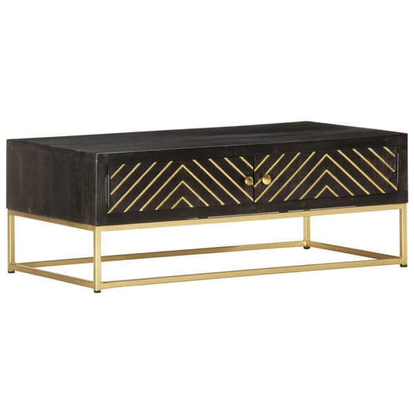 Soffbord svart och guld 90x50x35 cm massivt mangoträ
