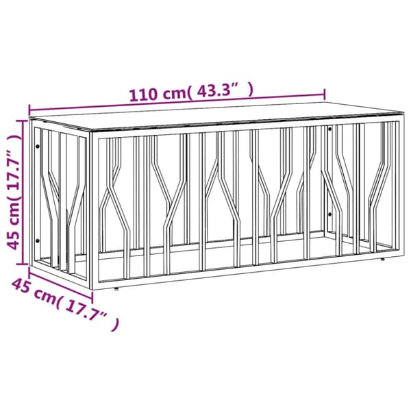 Sohvapöytä 110x45x45 cm ruostumaton teräs ja lasi
