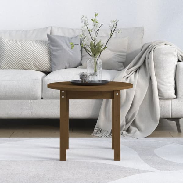 sofabord Ø 55x45 cm massivt fyrretræ gyldenbrun