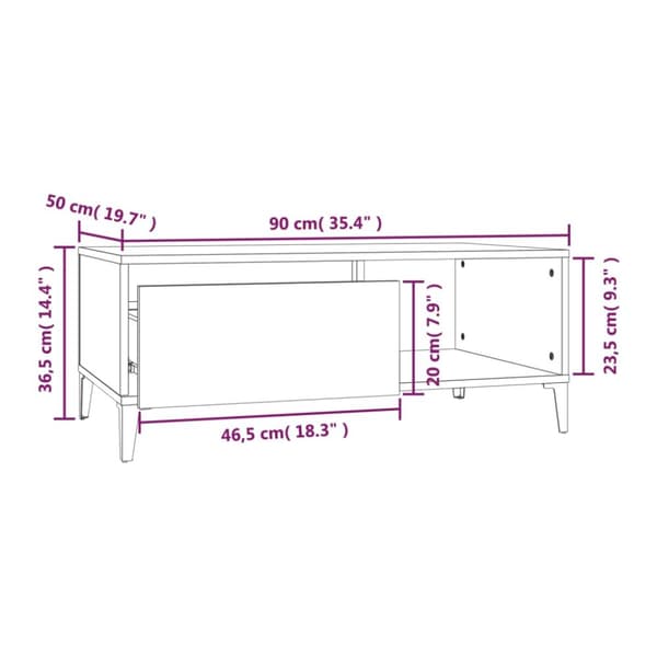 Soffbord vit högglans 90x50x36,5 cm konstruerat trä