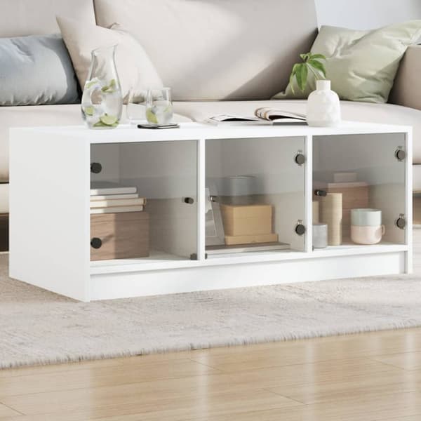 vidaXL Soffbord med glasdörrar vit 102x50x42 cm