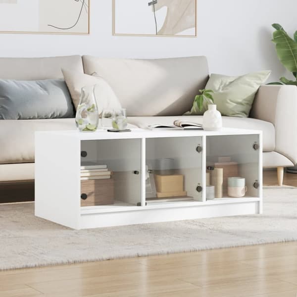 vidaXL Soffbord med glasdörrar vit 102x50x42 cm