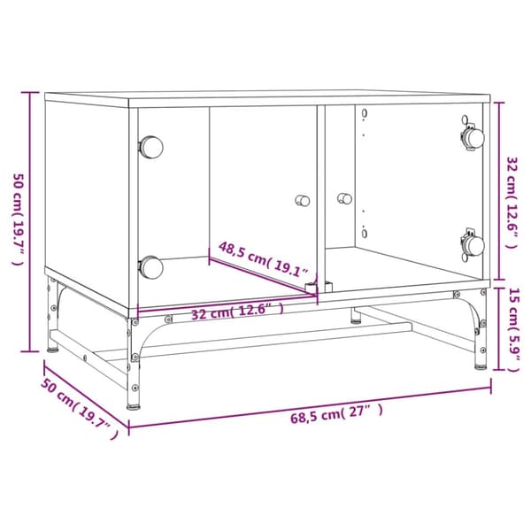 vidaXL Salongbord med glassdører svart 68,5x50x50 cm