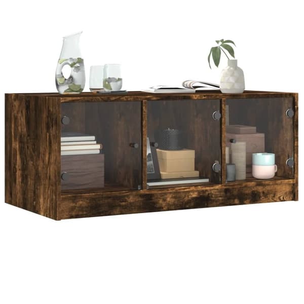 vidaXL sofabord med glaslåger 102x50x42 cm røget egetræsfarve