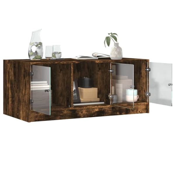 vidaXL sofabord med glaslåger 102x50x42 cm røget egetræsfarve