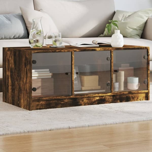 vidaXL sofabord med glaslåger 102x50x42 cm røget egetræsfarve