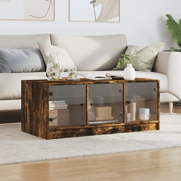 vidaXL sofabord med glaslåger 102x50x42 cm røget egetræsfarve