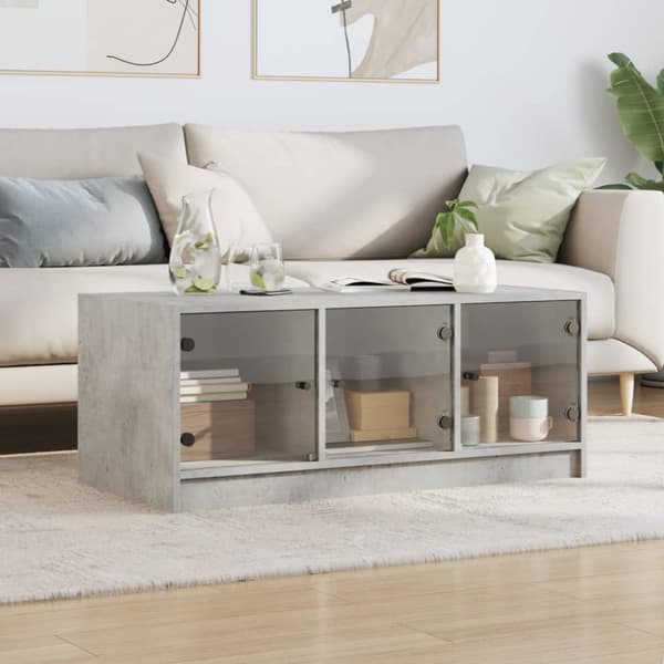 vidaXL sofabord med glaslåger 102x50x42 cm betongrå