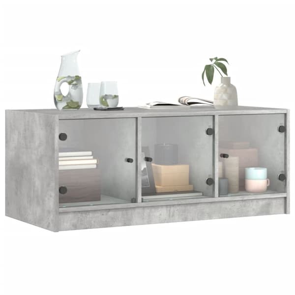 vidaXL Salongbord med glassdører betonggrå 102x50x42 cm