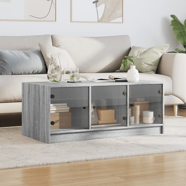 vidaXL Salongbord med glassdører grå sonoma 102x50x42 cm