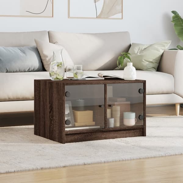vidaXL Salongbord med glassdører brun eik 68x50x42 cm