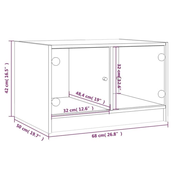 vidaXL Salongbord med glassdører hvit 68x50x42 cm
