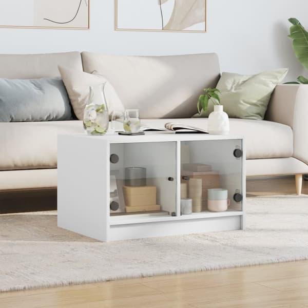 vidaXL Salongbord med glassdører hvit 68x50x42 cm
