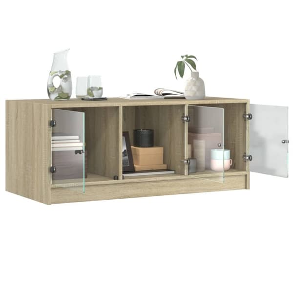 vidaXL Soffbord med glasdörrar sonoma-ek 102x50x42 cm