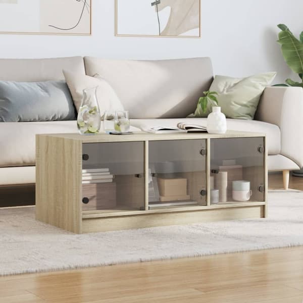vidaXL Soffbord med glasdörrar sonoma-ek 102x50x42 cm