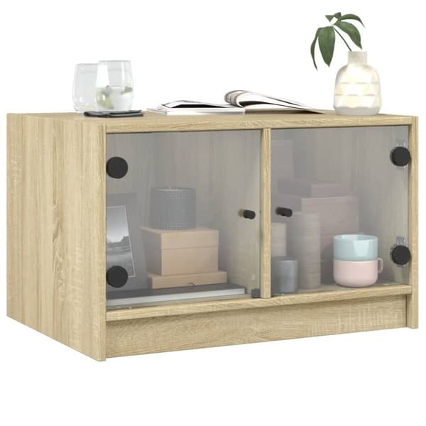 vidaXL Soffbord med glasdörrar sonoma-ek 68x50x42 cm