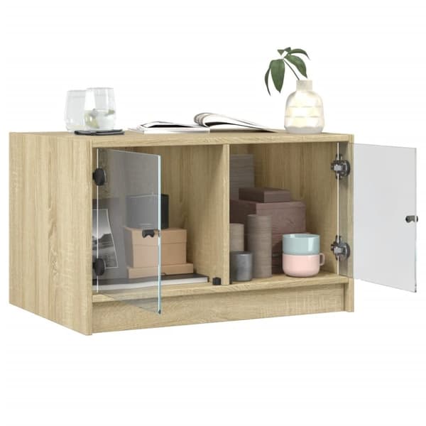 vidaXL Soffbord med glasdörrar sonoma-ek 68x50x42 cm