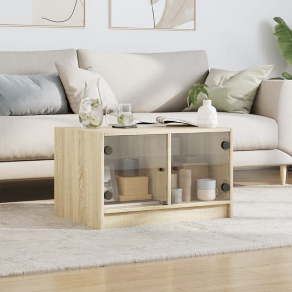 vidaXL Soffbord med glasdörrar sonoma-ek 68x50x42 cm