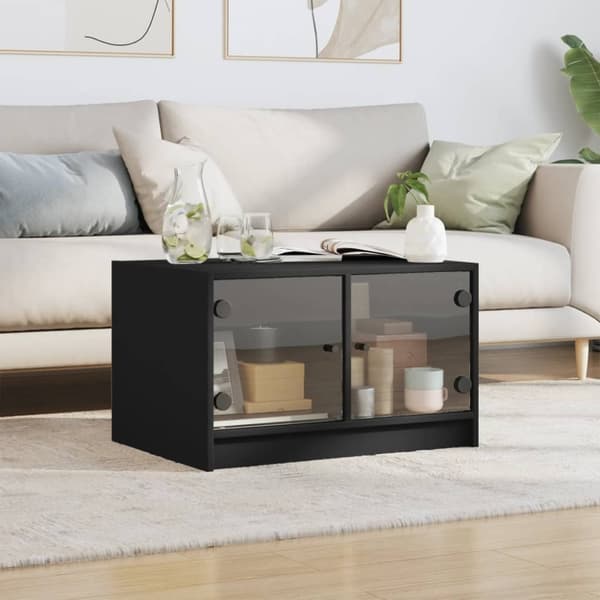 vidaXL Salongbord med glassdører svart 68x50x42 cm