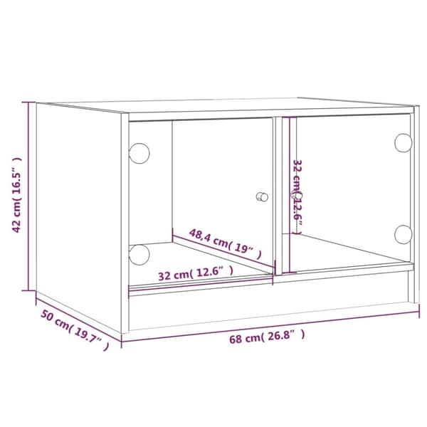 vidaXL Salongbord med glassdører røkt eik 68x50x42 cm