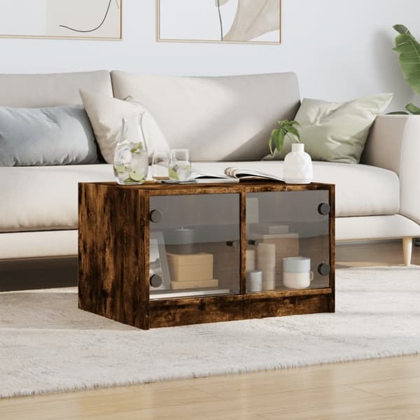 vidaXL Salongbord med glassdører røkt eik 68x50x42 cm