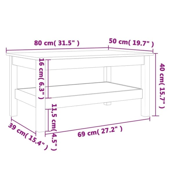 vidaXL sofabord 80x50x40 cm massivt fyrretræ gyldenbrun