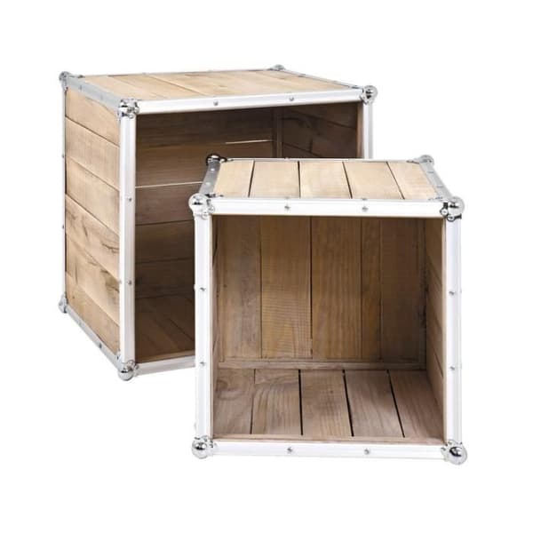 Sidobord i naturfuru och aluminium L37-47xH35-40cm TERESINA