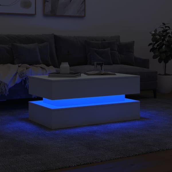 vidaXL Sohvapöytä LED-valoilla valkoinen 90x50x40 cm