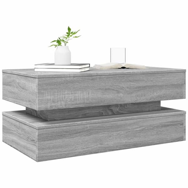 vidaXL sofabord med LED-lys 90x50x40 cm grå sonoma-eg