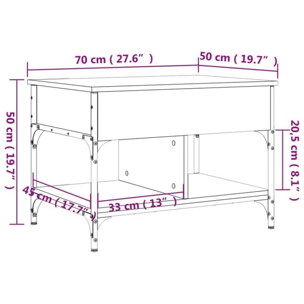 vidaXL sofabord 70x50x50 cm konstrueret træ og metal brunt eg