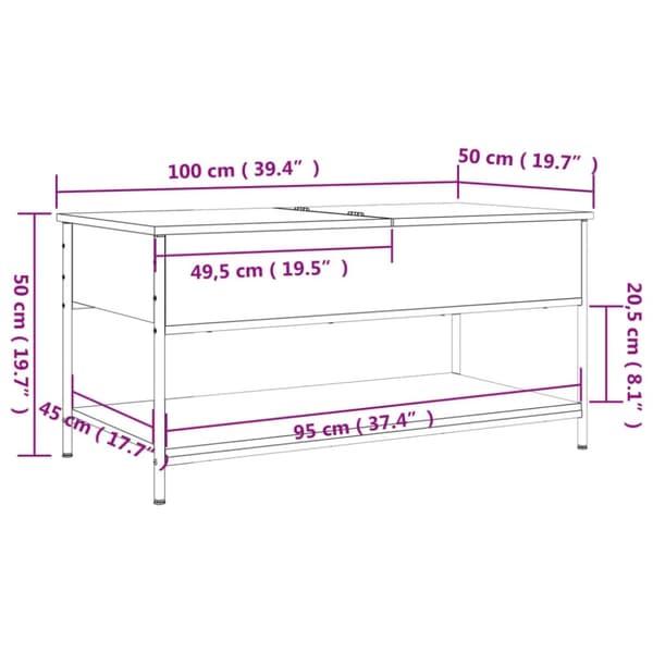 vidaXL sofabord 100x50x50 cm konstrueret træ og metal sonoma-eg