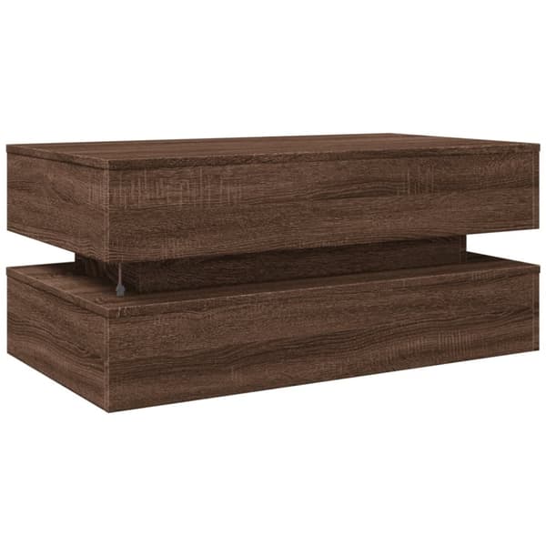 vidaXL sofabord med LED-lys 90x50x40 cm brun egetræsfarve