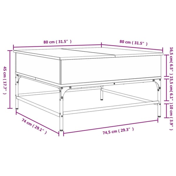 vidaXL sofabord 80x80x45 cm konstrueret træ og metal brunt eg