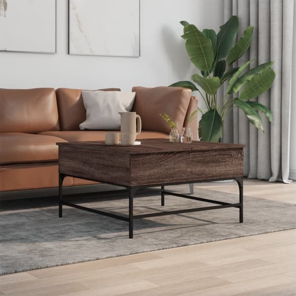 vidaXL sofabord 80x80x45 cm konstrueret træ og metal brunt eg