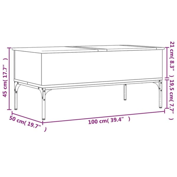 vidaXL Soffbord rökfärgad ek 100x50x45 cm konstruerat trä och metall