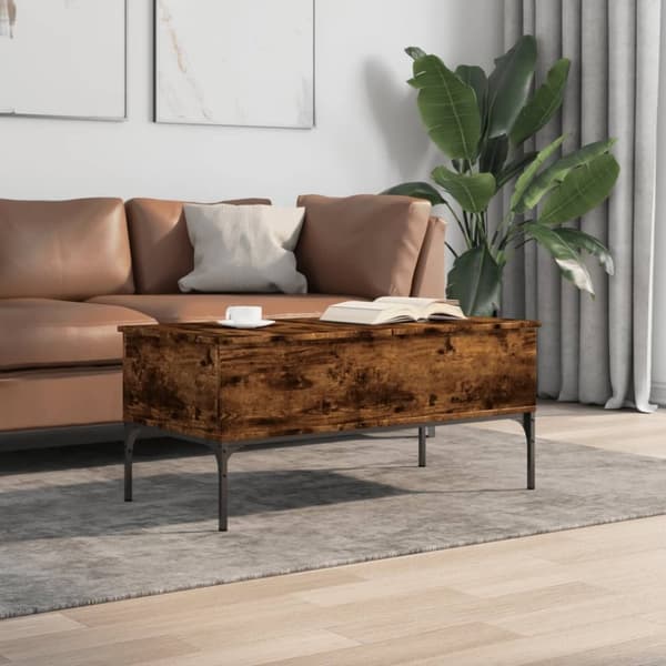 vidaXL sofabord 100x50x45 cm konstrueret træ og metal røget egetræ