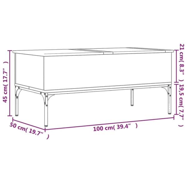vidaXL sofabord 100x50x45 cm konstrueret træ og metal brunt egetræ