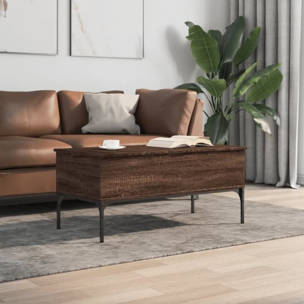 vidaXL sofabord 100x50x45 cm konstrueret træ og metal brunt egetræ