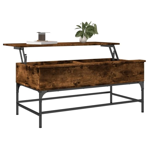 vidaXL sofabord 100x50x45 cm konstrueret træ og metal røget egetræ
