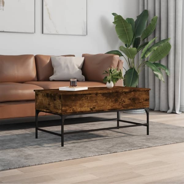 vidaXL Salongbord røkt eik 100x50x45 cm konstruert tre og metall