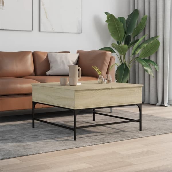 vidaXL sofabord 80x80x45 cm konstrueret træ og metal sonoma-eg