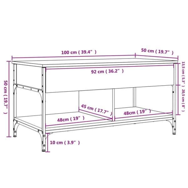 vidaXL sofabord 100x50x50 cm konstrueret træ og metal røget eg