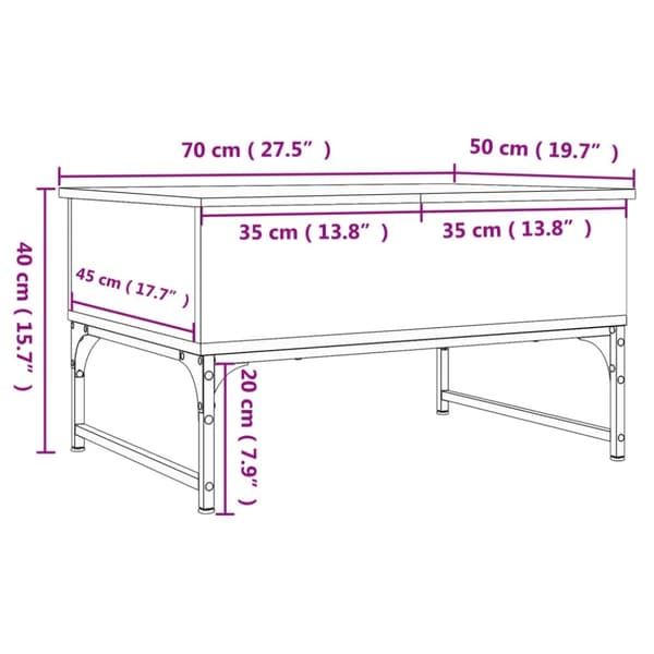 vidaXL Soffbord brun ek 70x50x40 cm konstruerat trä och metall