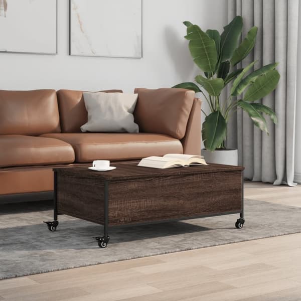vidaXL Sohvapöytä pyörillä ruskea tammi 91x55x34 cm tekninen puu