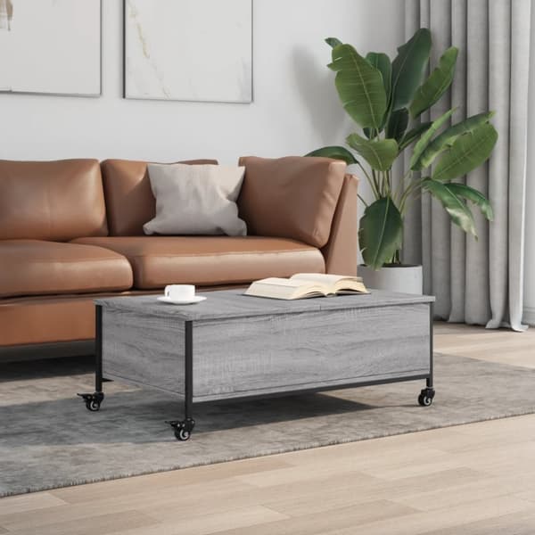 vidaXL sofabord med hjul 91x55x34 cm konstrueret træ grå sonoma-eg