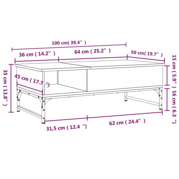 vidaXL Soffbord sonoma-ek 100x50x35 cm konstruerat trä och metall
