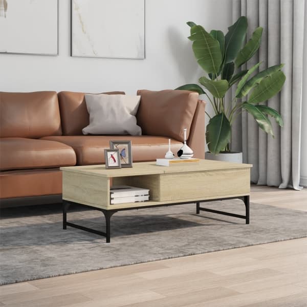 vidaXL Soffbord sonoma-ek 100x50x35 cm konstruerat trä och metall