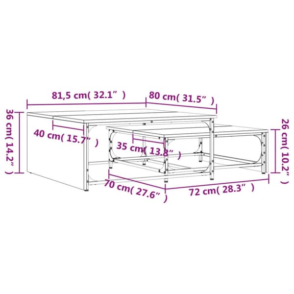 vidaXL Stablebare salongbord 2 stk sonoma eik konstruert tre og metall
