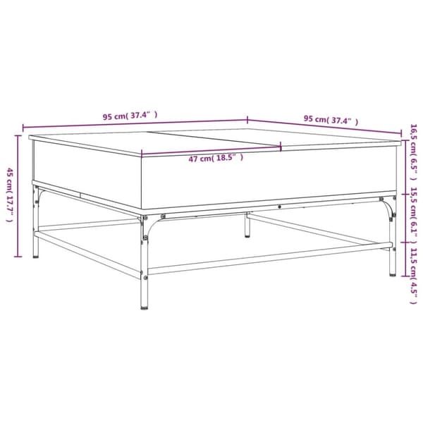 vidaXL sofabord 95x95x45 cm konstrueret træ og metal røget egetræ